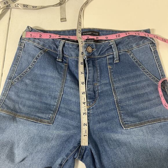 Sincerely Jules High Rise Flare Women 7/28 Raw Hem Retro Patch Pockets Stretch - Picture 8 of 11
